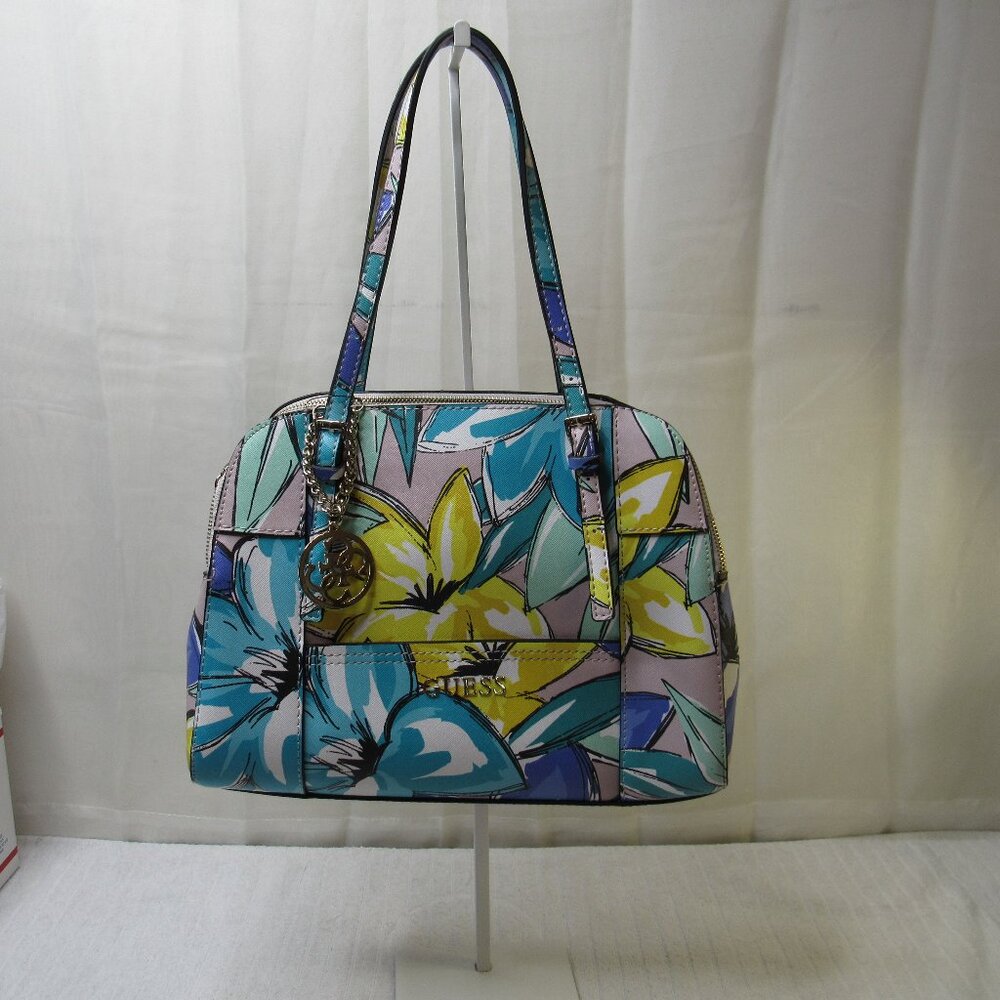 Guess Purse Shoulder Bag Huntley Cali Periwinkle Blue Tropical Floral Flowers  G